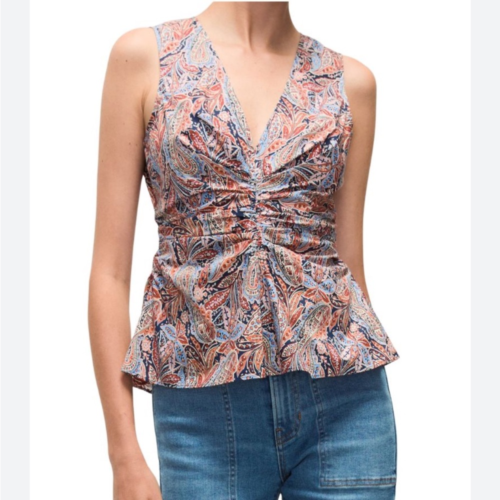 Veronica Beard Aiden Paisley Print Center Ruched Sleeveless Top Size 4 NWT